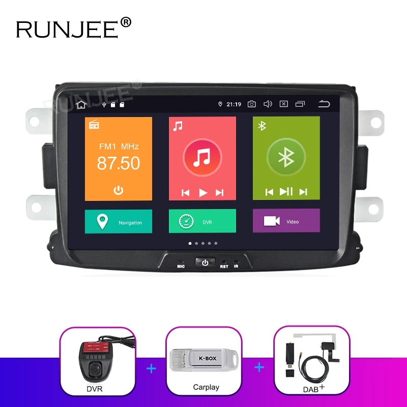 64G DVR Carplay DAB RUNJEE 8 дюймов PX6 Android 9 Автомобильный мультимедийный плеер для Dacia Sandero Duster Renault Captur Lada Xray 2 Logan DVD gps радио плеер - Цвет: 64G DVR Carplay DAB
