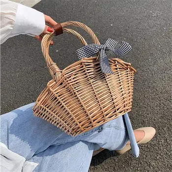

2020 new women handmade shoulder bags bamboo straw travel bags mini beach holiday totes drop shipping MN1724