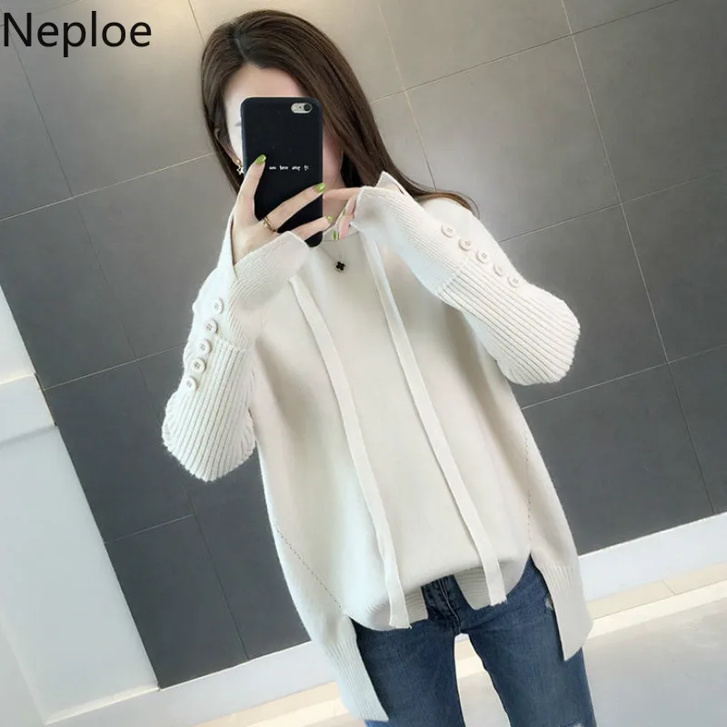 Neploe корейский Свободный Сумасшедший стиль с капюшоном нижний свитер Твердые кнопки студенческий вязаный пуловер осень дикая тяга Femme Hiver 46016