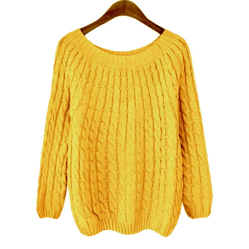 Женские модные вязаные свитера Новые однотонные пуловеры с круглым вырезом и длинными рукавами женские свободные тонкие Осенние Зимние Повседневные свитера - Цвет: yellow