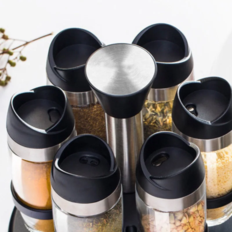 7Pcs/Set Lead-free Glass Seasoning Bottle Kit Rotating Seasoning Oil Tank Kitchen Supplies BJStore