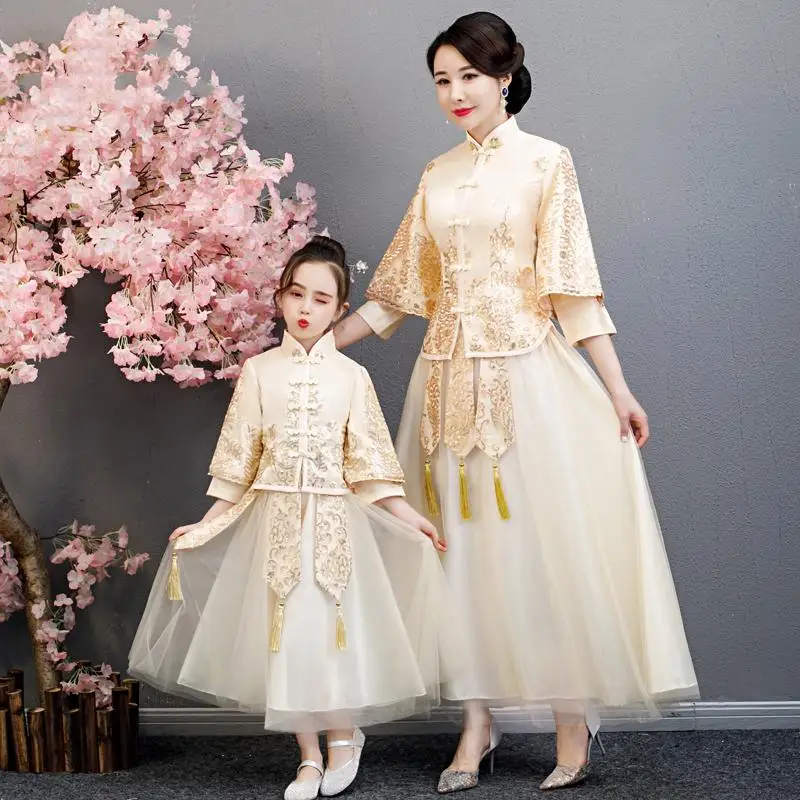 Костюм ханьфу для мамы и дочки, Cheongsam для мамы и дочки,, вечерние платья для мамы и дочки, одежда для всей семьи, Qipao J303