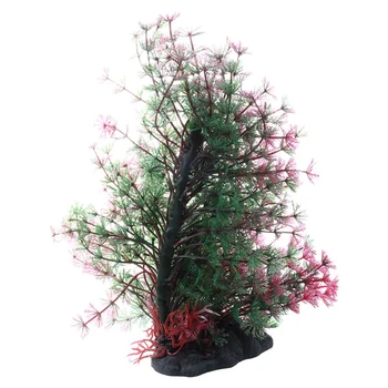 

New 9.8" Length Artificial Plastic Fish Tank Decor Grass Plant Red Green