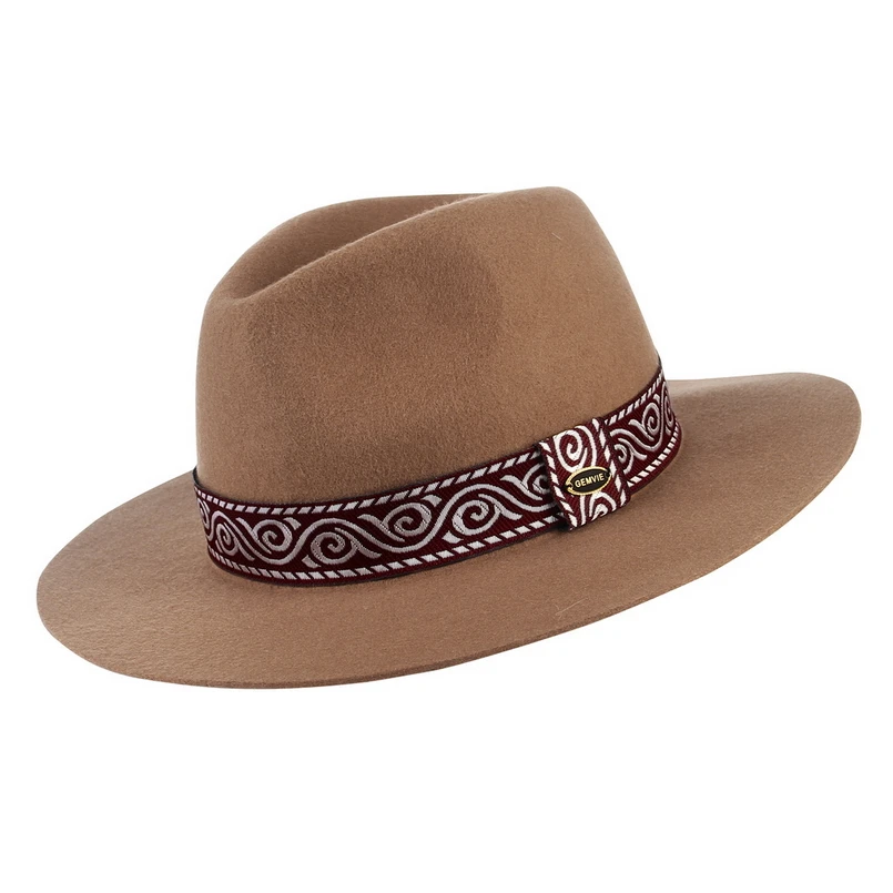 GEMVIE с широкими полями, шерсть, женская шляпа, Fedora, зимняя фетровая шапочка, полосатая, этническая группа, осенняя, джазовая шапка