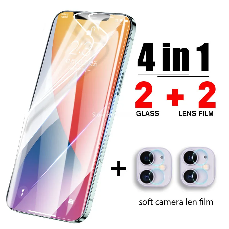 

Гидрогелевая защитная пленка 4 в 1 для IPhone 13, 12 Pro Max, Mini 3D, объектив камеры, закаленное стекло для IPhone 11 Pro Max, защита экрана