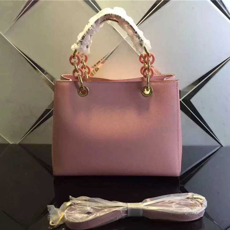 pink Genuine Leather Handbag High Quality Luxury Handbags Women Bags Designer Crossbody Bags Women Acrylic Chain free drop ship gold - Цвет: pink