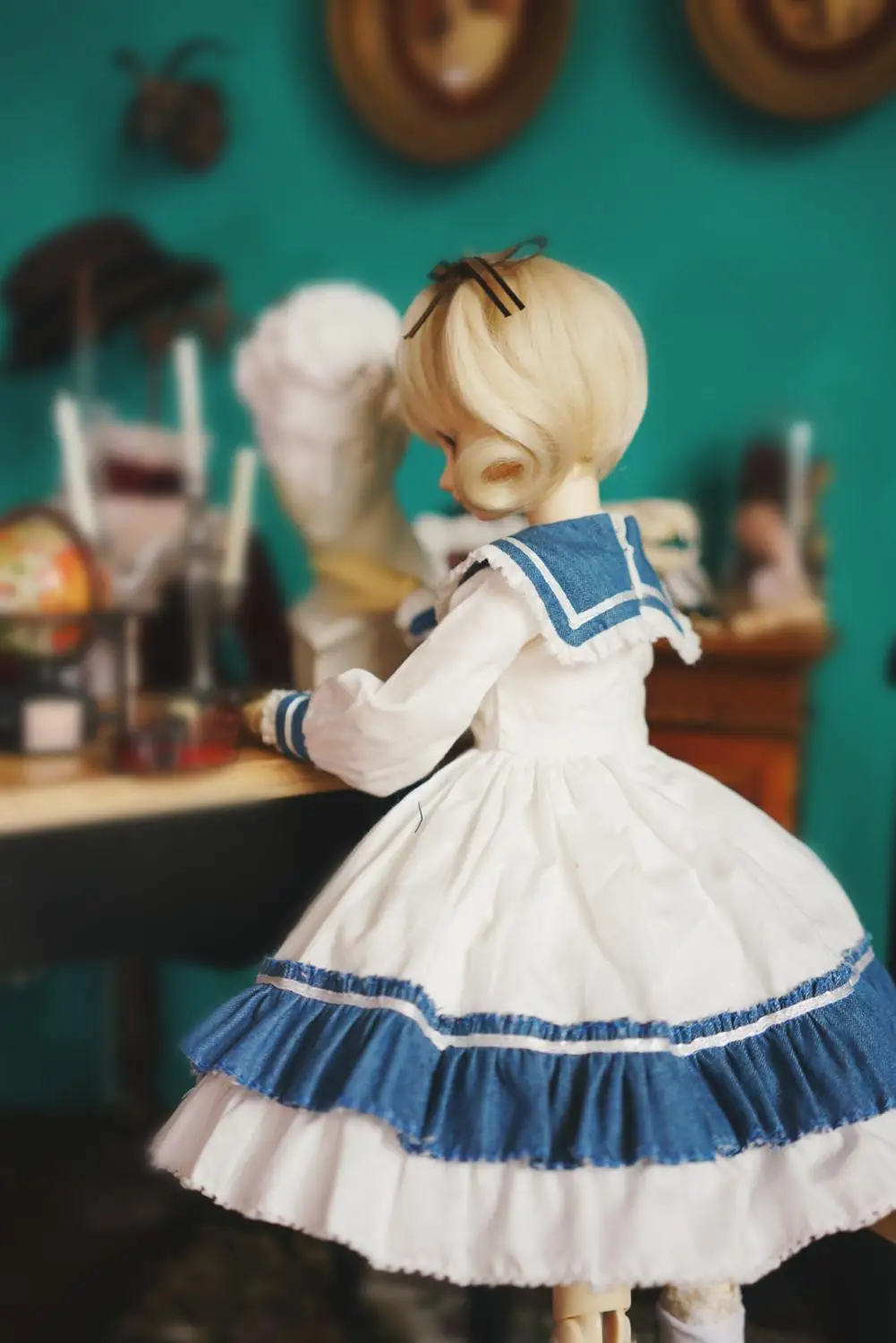 white dress Модная Одежда для кукол, платье для кукол BJD 1/4 1/3 1/6, аксессуары для кукол, Морской стиль, студенческие платья для девочек, куклы - Цвет: white dress