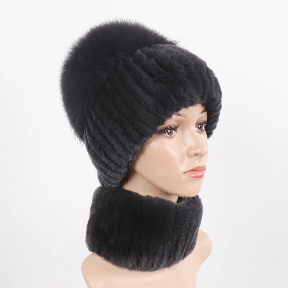 Женский эластичный Трикотажный Шарф зимняя теплая трикотажная шапка из лисьего