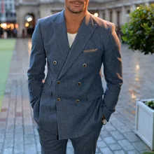 NoEnName Null oultimo abrigo pantalones disevienos azul doble hombres traje Slim Fit esmoquin flaco 2 piezas hombres trajes