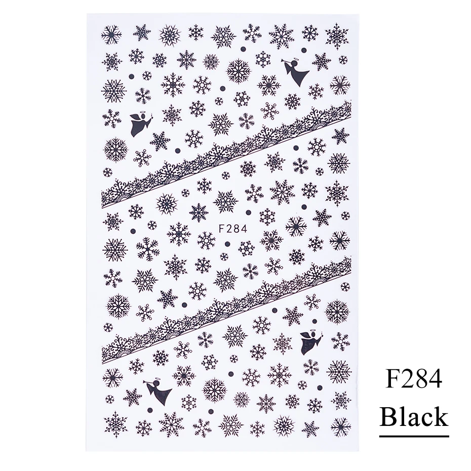 F284 Black 1 шт 3D Белый Золотой Рождественский слайдер для ногтей наклейки снежинки Новогодняя клейкая пленка для маникюра красота декор CHF281-284 - Цвет: F284 Black