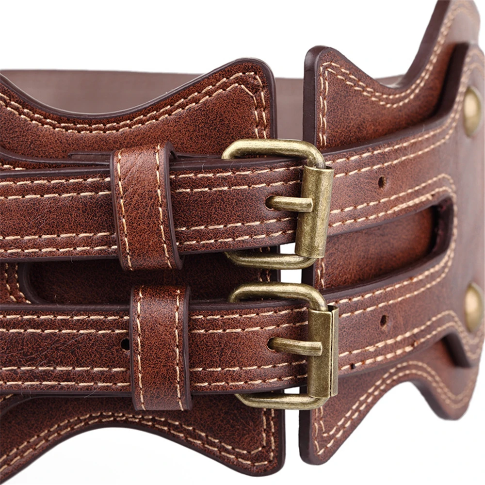 Womens Wide Waist Belt Leather Punk Rivet Female Belts Cummerbunds Brown Ladies Elastic Corset
