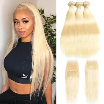 

Beaudiva Straight Hair 613 Bundles With Closure Peruvian Hair Weave Bundles With Closure Human Hair Blonde Bundles With Closure