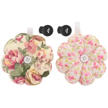 

2 Pcs Pin Cushion Lovely Pumpkin Shaped Needle Cushion Colorful Printed Pattern DIY Handcraft Sewing Tool With Wrist Band