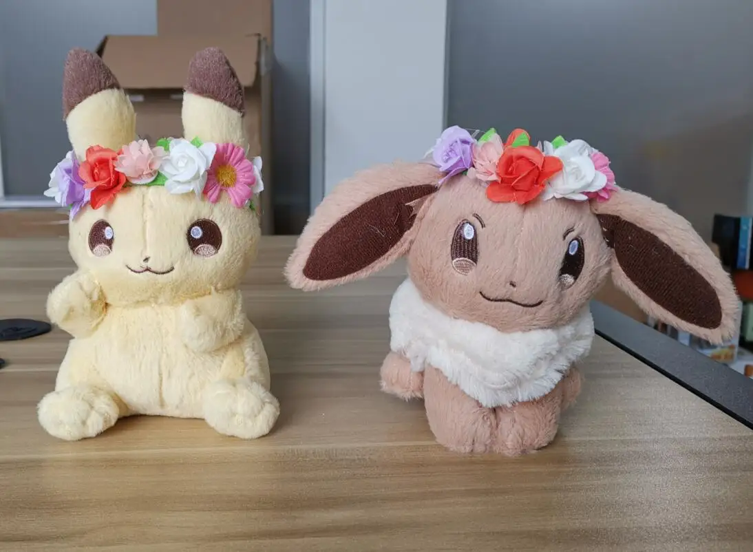 18 см Япония пикачуед и Eevee с цветочной головкой кольцо Ex Gx Мега Кукла Плюшевая Игрушка Eevee