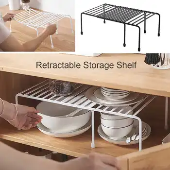 

Adjustable Kitchen Storage Rack Metal Cupboard Storage Shelf Non-Skid Spice Rack Single Layer Kitchenware Organizer Supplies
