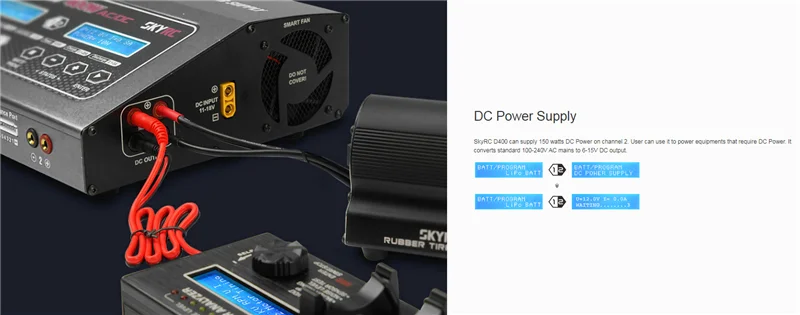 SKYRC D400 400 Вт/20А поддерживает 2x7S двойное зарядное устройство smart balance 150 Вт Выходная мощность может использоваться в качестве источника питания