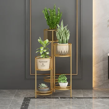 

Simple Modern Floor Type Iron Flower Rack Creative Multi-Storey Indoor Balcony Decoration Frame European Style Art Storage Rack