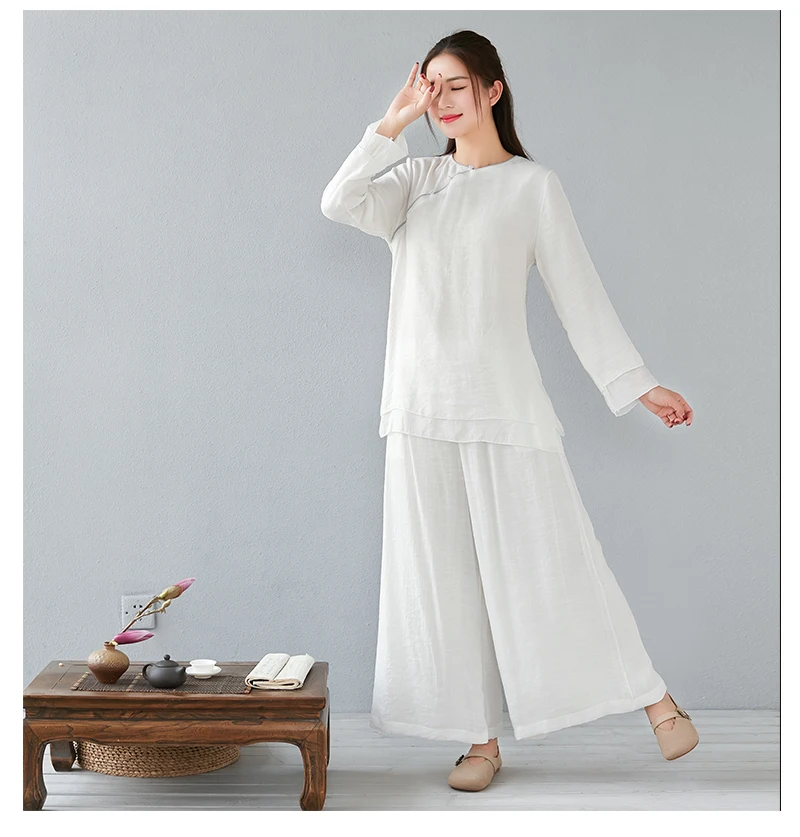 Sexy Loose Wide Leg Yoga Pants Women Chinese Style Breathable Gym Sport Running Trousershanfu Tai Chi Uniform Dance Tang Suit