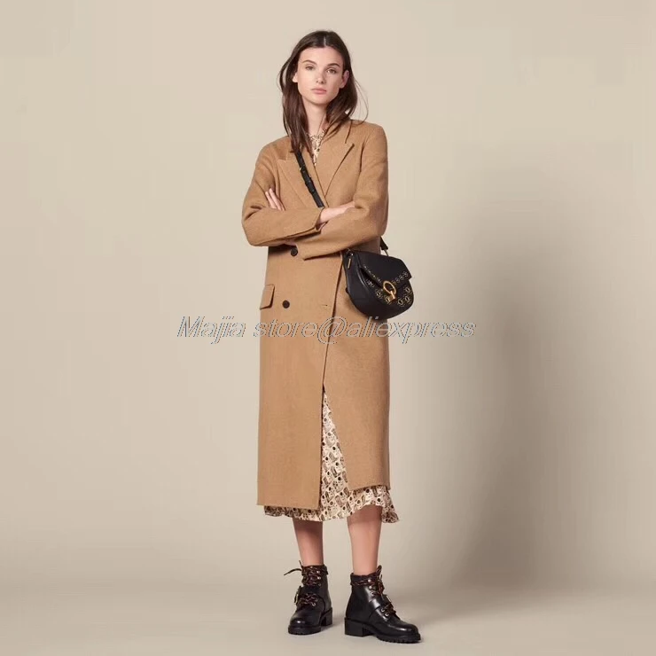 Осень и зима новая женская обувь высокого качества длинное двубортное пальто шерстяное пальто