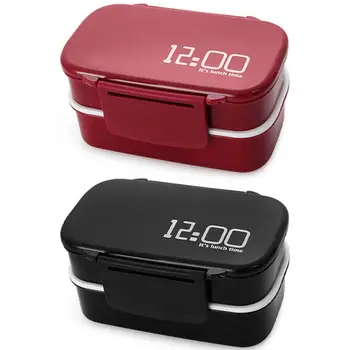 

2pcs Large Capacity 1400Ml Double Layer Plastic Lunch Box Microwave Oven Bento Box Food Container Lunchbox - red & black