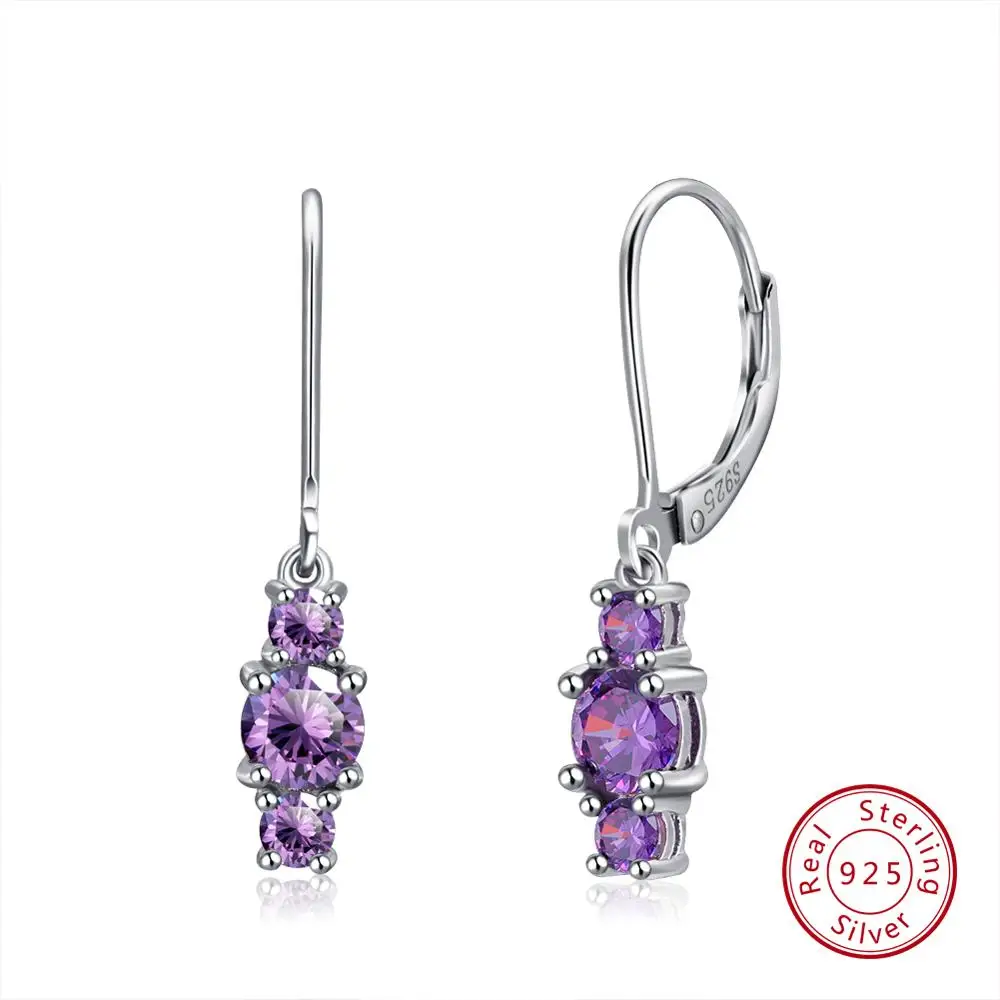 Фиолетовый ORSA JEWELS Настоящее 925 Висячие серьги из серебра 925 пробы для женщин четыре цвета доступны AAA кубический циркон модные серьги, украшения SE70 - Цвет камня: Фиолетовый