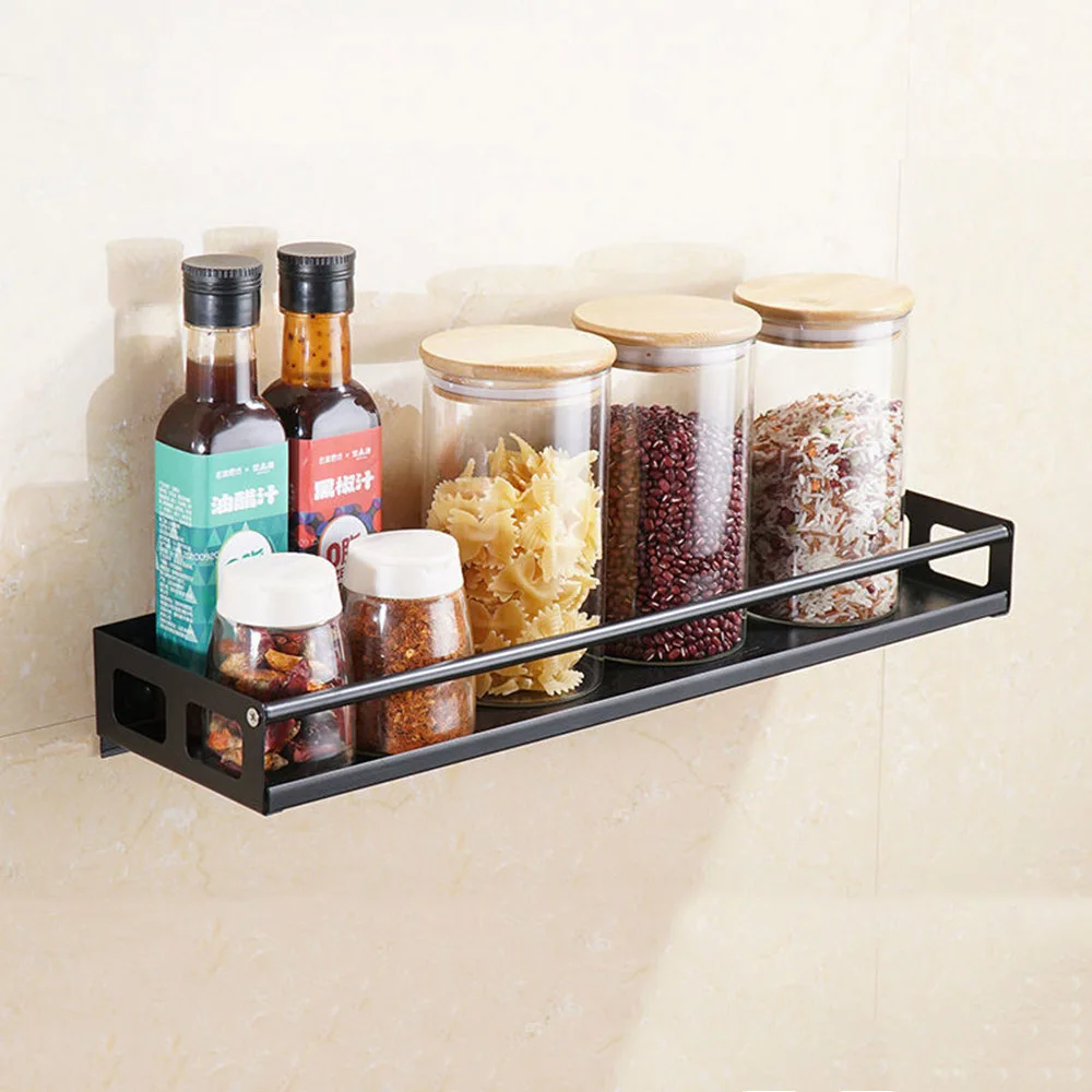 Kitchen Organizer Wall Mount Storage Rack Punch-free Metal Spice Jar Rack Cabinet Shelf Kitchen Storage Holder 3