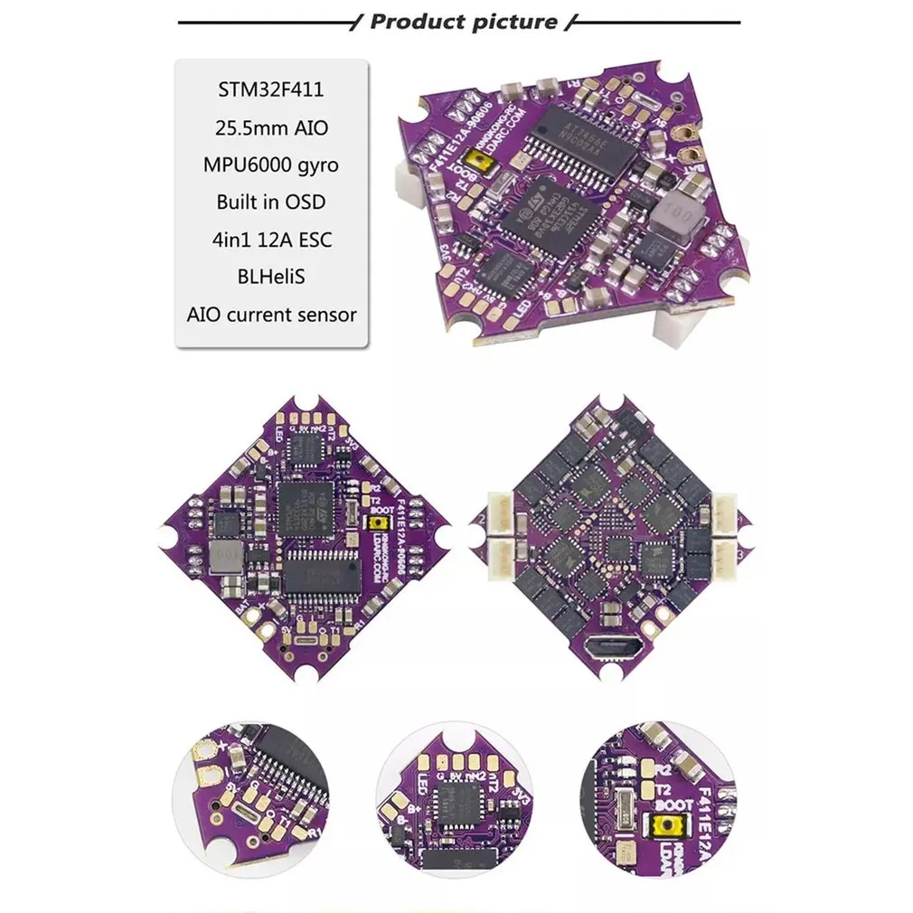 F411E12A F4 OSD Контроллер полета AIO BEC Датчик тока и 12A BL_S 2-4S 4в1 ESC для Beta85X Mobula7 FPV гоночный Дрон