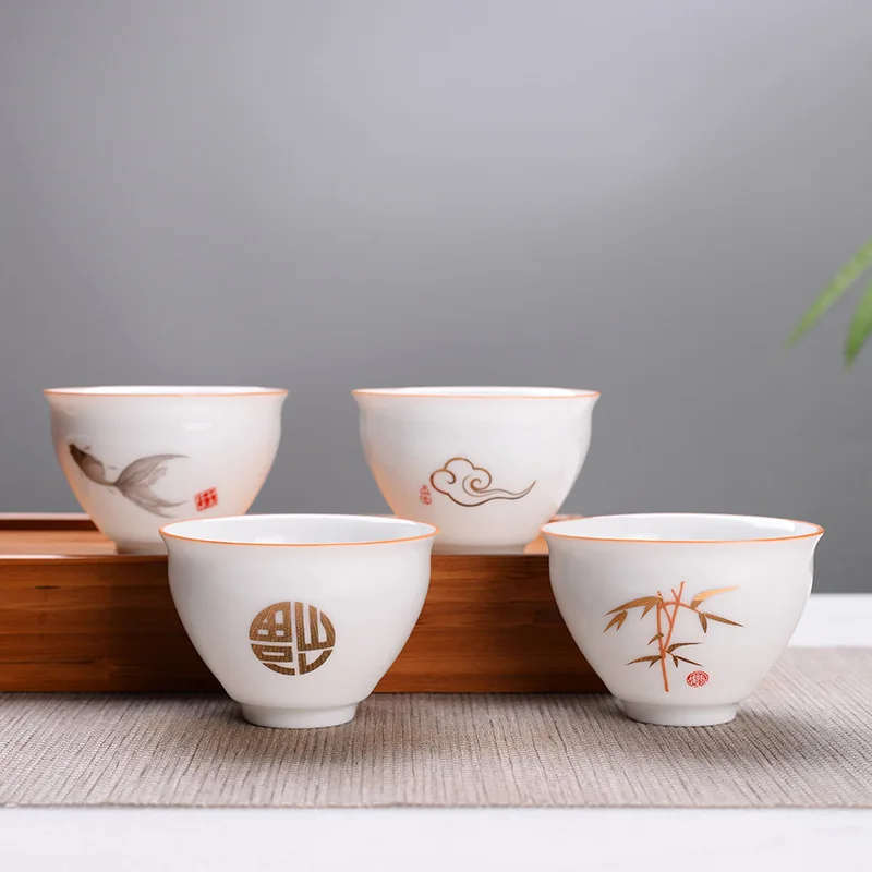 

Hand-Painted Ceramic Whiteware Teacup Creative Red Blue Master Cup Kung Fu Tea Set Ceramic Small Tea Bowl Cup Customizable