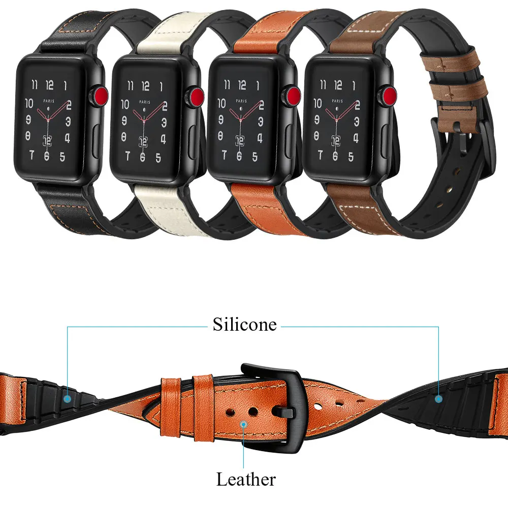 Apple watch series 5, 4, 3, 2, 1 кожаный ремешок для 38 мм, 42 мм, 40 мм, 44 мм, ремешок iwatch 4, 3, 2, ремешок для часов, браслет на запястье