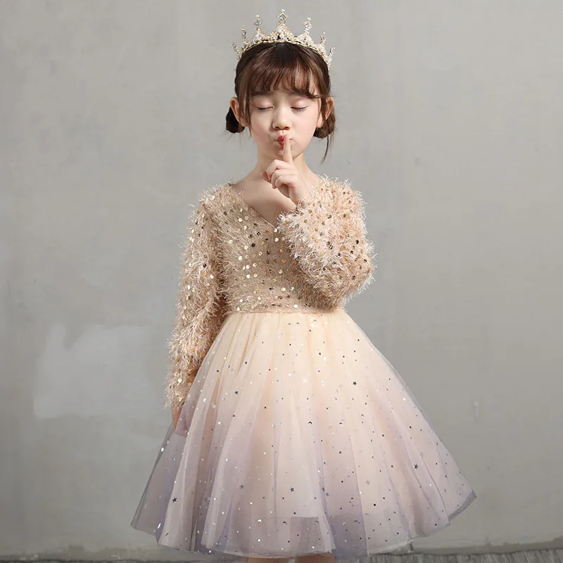 Новое поступление года, модное платье для девочек вечерние платья принцессы юбка-пачка для детей возрастом от 3 до 12 лет, блестящая детская одежда с блестками для девочек, стиль INS