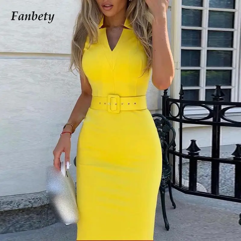 Fashion Short Sleeve Ladies Bodycon Dress Women Elegant Solid Slim Office Casual Sexy V Neck Belted Party Vestidos | Женская одежда