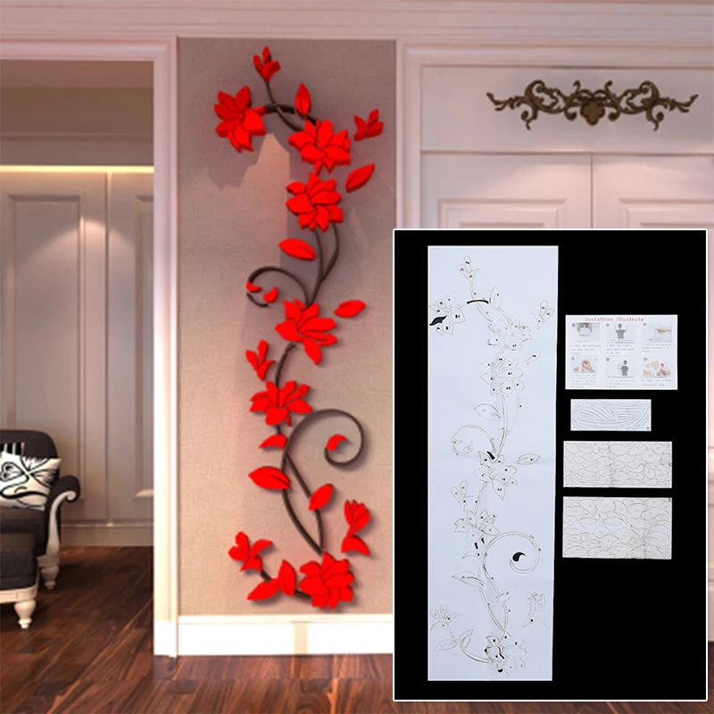 

3D Rose Flower Wall Sticker Sitting Room Bedroom Wall Stickers Household Adornment Wall Stickers On The Wall
