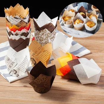 

50pcs Caissettes Tulip Muffin Cupcake Liner Baking Cup For Wedding Party Dessert Oilproof Cake Wrapper Paper Decoration Tools