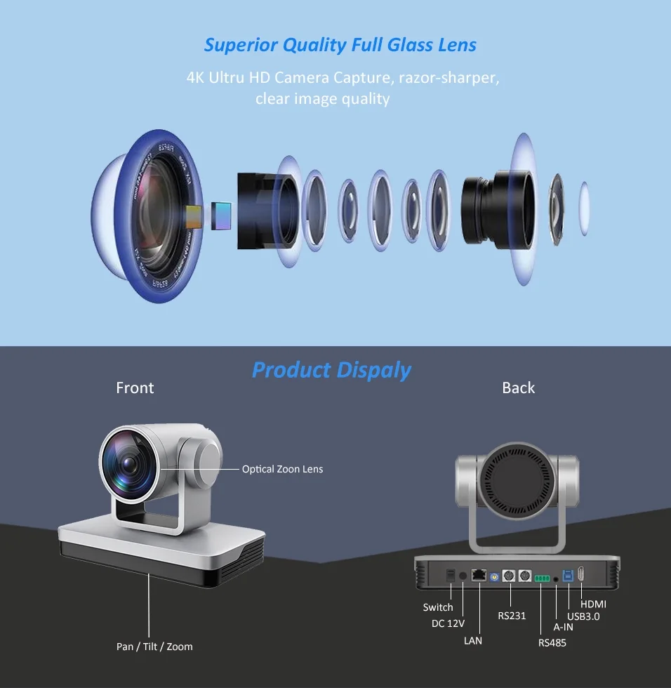 12X Camera 4K SDI Camera PTZ Meeting USB HDMI IP output