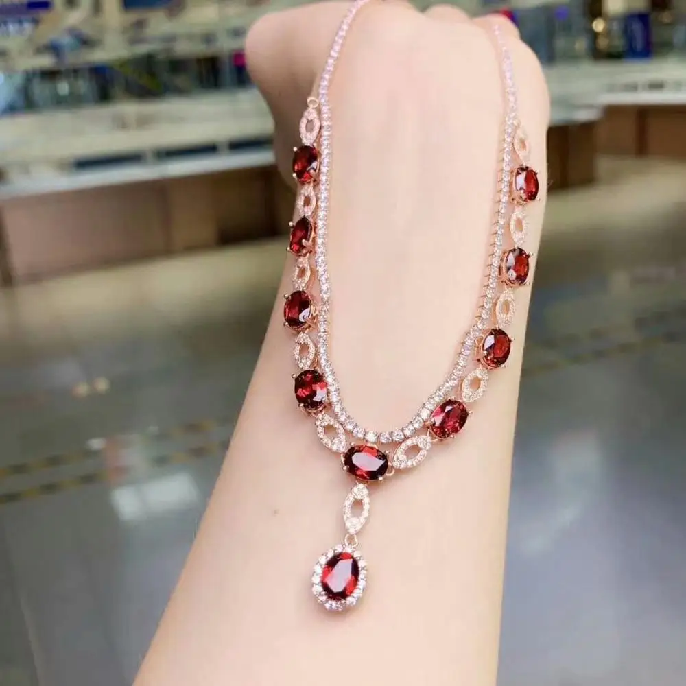 SHILOVEM 925 Серебряные настоящие натуральные гранатовые кулоны, ожерелье, классические,, прекрасный женский рождественский подарок, 6*8 мм dz0608290ags