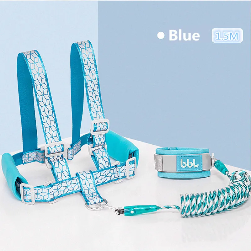 BLUE 1.5M Детский поводок для прогулок, ремни безопасности для малышей, для прогулок, анти-потеря, веревка, Тяговый канат, детские ремни безопасности для прогулок, поводки - Цвет: BLUE 1.5M