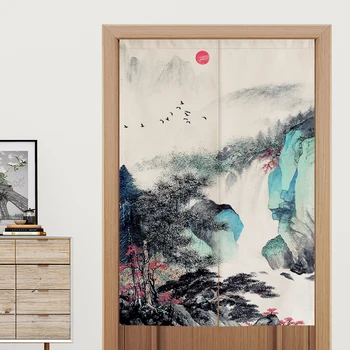 

Chinese Ink Landscape Scenery Door Curtain Partition Kitchen Half Curtain Toilet Bathroom Curtain Feng Shui Curtain