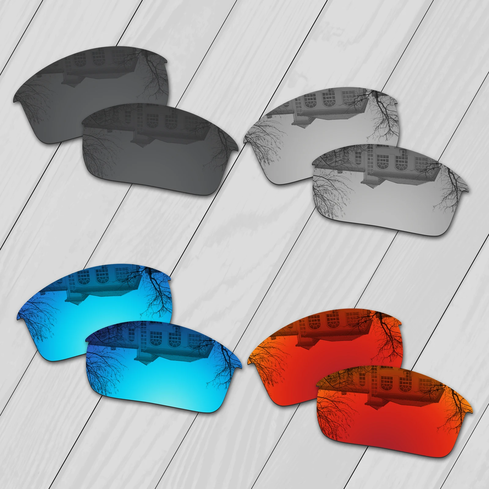 E.O.S 4 Pairs Black & Silver & Ice Blue & Fire Red Polarized Replacement Lenses for Oakley Bottlecap Sunglasses