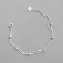 HFYK, модные высококачественные браслеты из серебра S925 пробы с бусинами для женщин, двойные цепочки, серебряные браслеты для женщин, модные браслеты