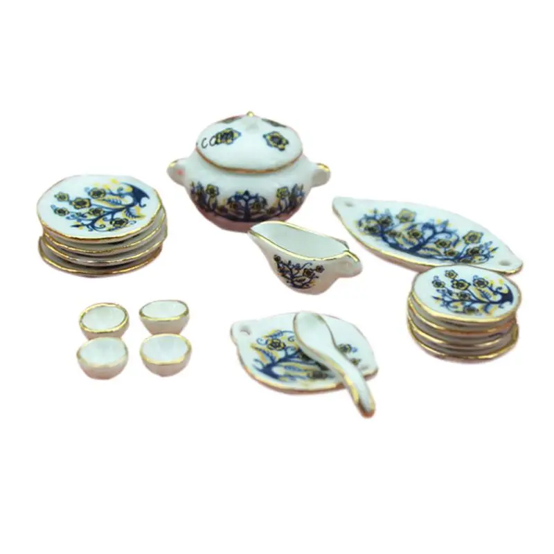 1 комплект миниатюрный набор декораций для еды Кукольный дом аксессуары мини керамическая посуда Классический китайский стиль Y4QA