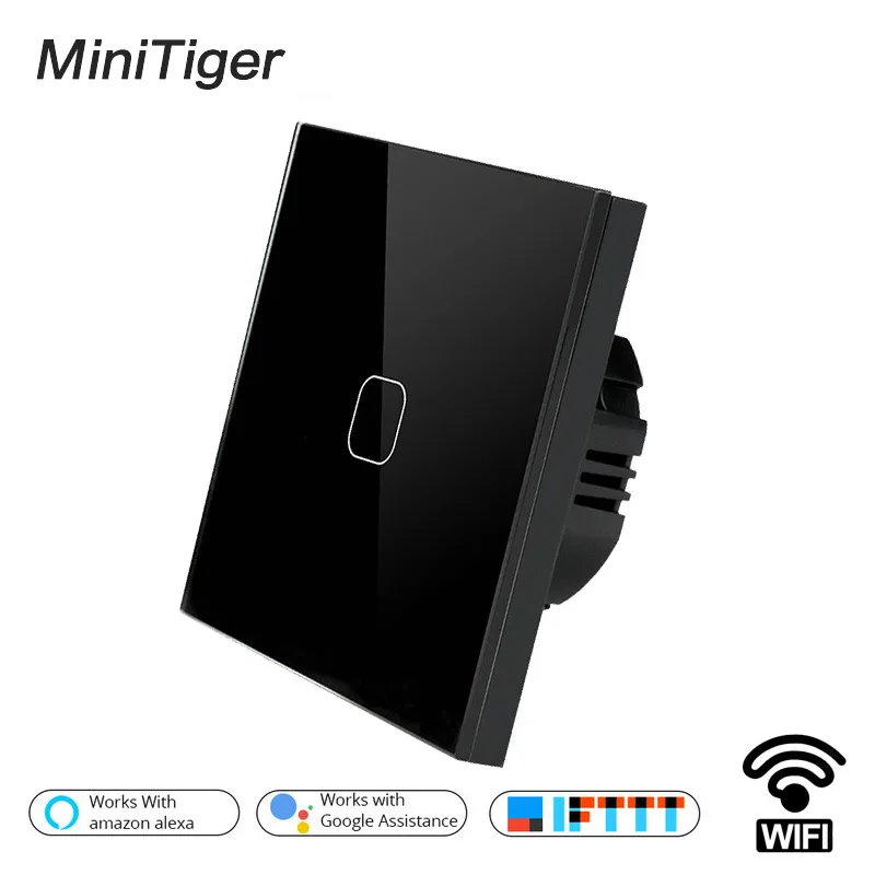 Minitiger EU/UK wifi умный сенсорный выключатель приложение беспроводной пульт дистанционного света настенный выключатель Хрустальная стеклянная панель работает с Alexa/Google Home