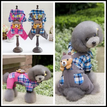 

Autumn and Winter Dog Supplies Pet Leisure Clothes Dog Coats Cartoon Clothing Cartoon Bear Plaid Four-leg Fashion Cotton Coats