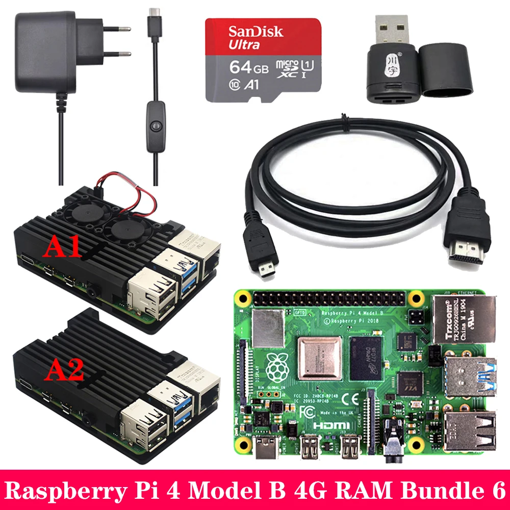 Raspberry Pi 4 2 ГБ 4 ГБ ОЗУ+ алюминиевый корпус 3A адаптер питания Micro HDMI кабель для Raspberry Pi 4 Модель B Pi 4B - Комплект: Комплект 6