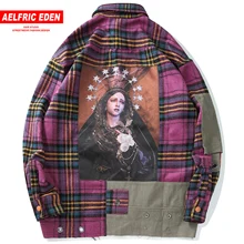 Aelfric Eden клетчатая рубашка мужская повседневная Лоскутная плотная Harajuku топы уличная Мужская рубашка с длинным рукавом клетчатые рубашки хип-хоп