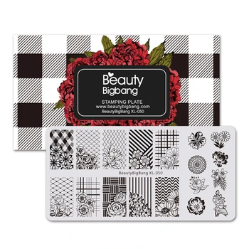 

BEAUTYBIGBANG Rectangle Nail Art Stamping Plates Flower Grid Plaid Geometric Image Print Stencil Nail Template Nail Art Tools
