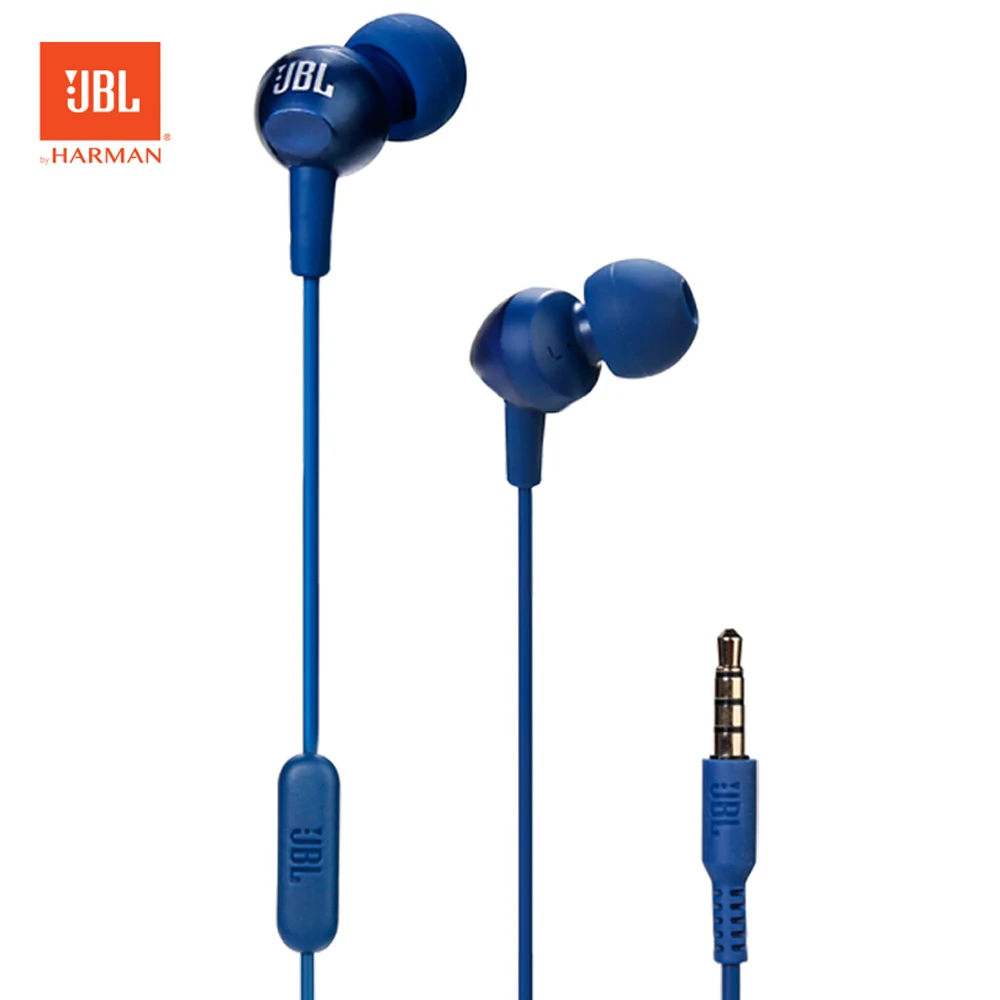 JBL C200si, вкладыши, 3,5 мм разъем, проводные наушники, стерео музыка, спорт, чистый бас, управление линией, с микрофоном - Color: Blue