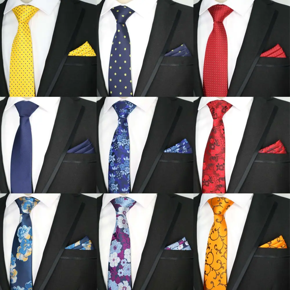 35 Colors Men Tie Set Classic Polyester Silk Party Wedding Floral Stripes Dot Ties Handkerchief