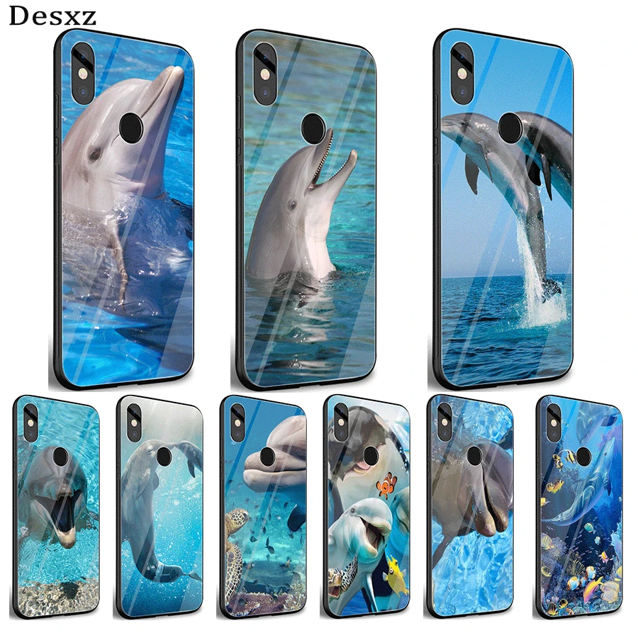 

Mobile Phone Glass Case For Xiaomi Note 5 6 7 Pro F1 A1 A2 4X 5X 6X 9 Cover TPU Ocean Dolphin Dance Shell