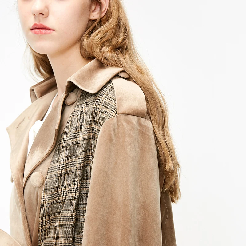 Vero Moda женское бархатное клетчатое двубортное пальто Тренч | 318409507