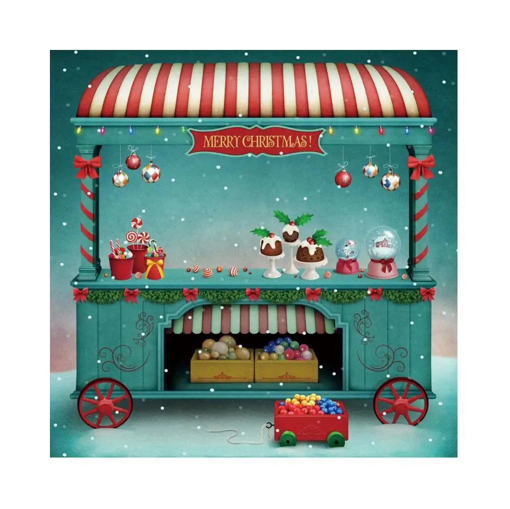 Laeacco Merry Christmas Booth Candy Shop Dessert Winter Snow Детские вечерние фоны для фотосъемки фон для фотостудии